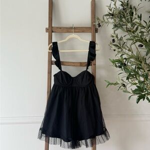 Black Mesh Dress with Ruffle Hem
